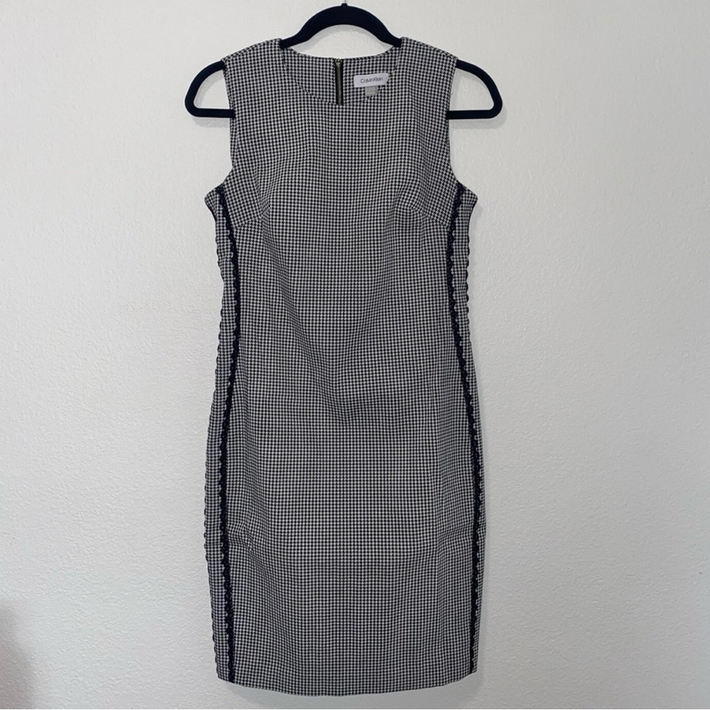 Calvin Klein Sleeveless Black and White Gingham Sheath Dress
